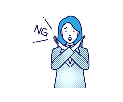 腕でバツポーズを取るビジネスウーマンのイラスト NGポーズ