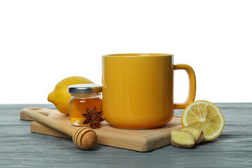 Concept of alternative cold treatment on wooden table isolated on white background