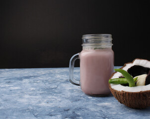 Solkadhi OR Kokum curry, A famous drink from Goa or Maharashtra`s Konkan region, served in a glass.