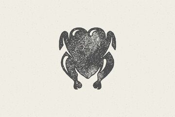 Whole roasted grilled chicken silhouette hand drawn stamp effect vector illustration © provectors