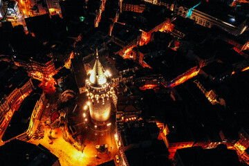 Fototapeta na wymiar Turkey, Istanbul, Galata tower, night city view.