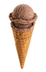 Chocolate double scoop ice cream isolated on white background.