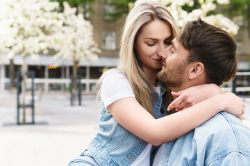 Fototapeta premium Young sensual and loving couple during a date outdoors