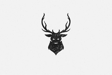 Naklejka premium Black silhouette deer head trophy as symbol hunting hand drawn stamp effect vector illustration.