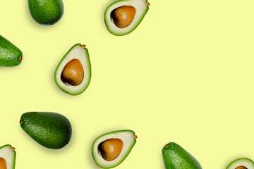 avocado flat view layout on yellow background
