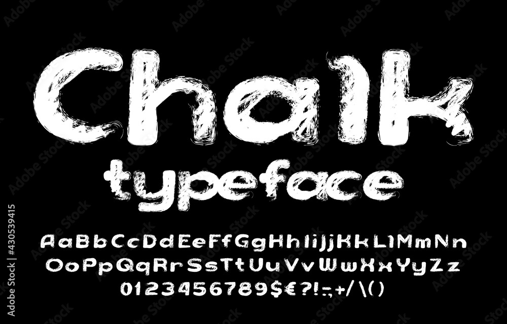 Poster chalk alphabet font. hand drawn uppercase and lowercase letters, numbers and symbols. stock vector t