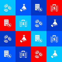 Set Coin money with dollar, Money hand, House percant discount and Briefcase icon. Vector