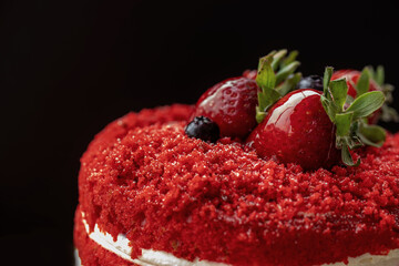 Celebratory cake with strawberry, blueberry and forest fruit.