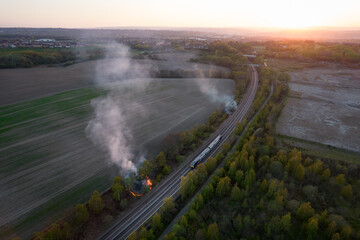 Fire along the trackside on a UK railway line