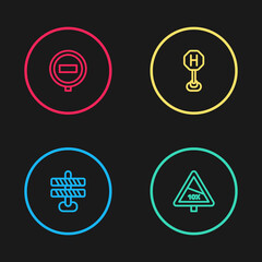 Set line Road barrier, Steep ascent and descent road, Hospital traffic and Stop sign icon. Vector