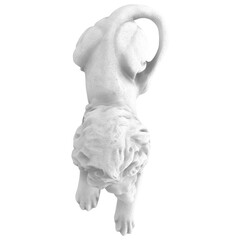 White stone statue of a reclining lion on an isolated background. Top view. 3d rendering