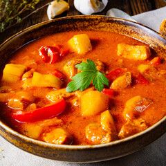 rustic Hungarian goulash soup with paprika