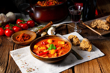 rustic Hungarian goulash soup with paprika