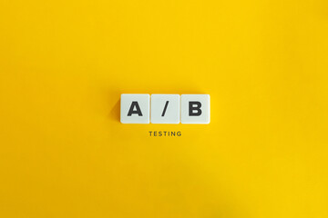A/B testing banner and concept. Block letters on bright orange background. Minimal aesthetics.