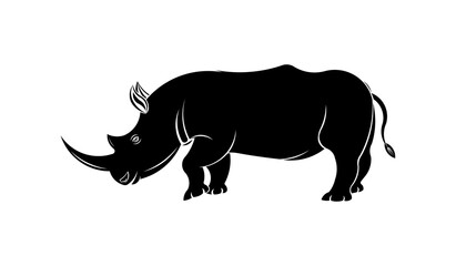 Line art vector drawing of big rhino