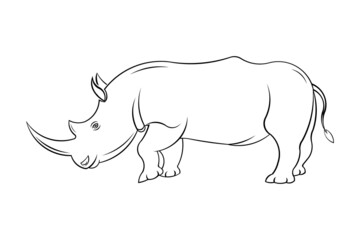 Line art vector drawing of big rhino