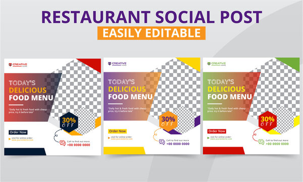 Professional Food Promotion Social Media Post and Square Web Ads Banner Templates Pack.