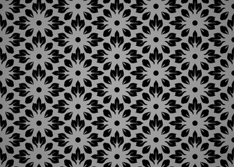 Flower geometric pattern. Seamless vector background. Black and gray ornament