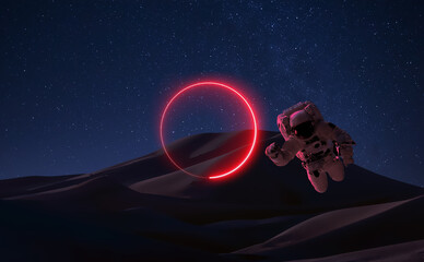 The planet Mars. Fantastic landscape Space sky, reflection of neon light. Astronauts, gravity, stars. © Ivan Babydov
