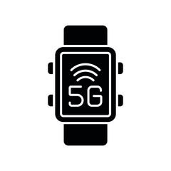 5g connection in smart watch glyph icon. High speed internet. Thin line customizable illustration. Contour symbol. Vector isolated outline drawing.