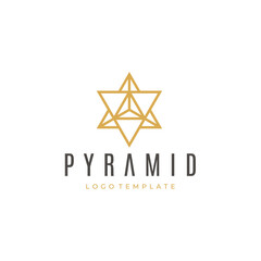 Gold Hexagram Line Art; Golden 6 Pointed Star with triangle prism logo design
