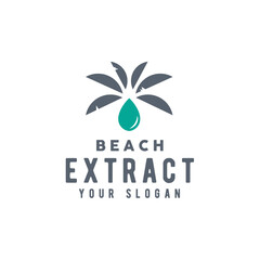 Aqua Water Droplet with Palm Coconut Tree, Beauty Ocean Nature Extract Oil logo design