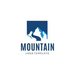 Simple Modern Mountain Landscape Logo Design Vector, Rocky Ice Top Mount Peak Silhouette