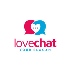 Bubble chat inbox message with heart love shape for valentine roman couple conversation logo design apps