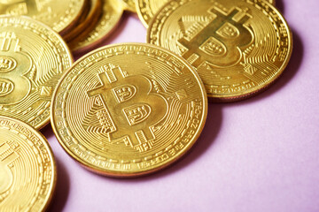 Bitcoins close up