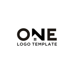 One 1 typography lettering word mark with Window House as hidden negative space for Home Housing Residential Real Estate logo design