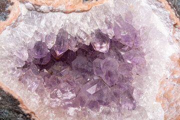Details of the crystals in an Amethyst geode