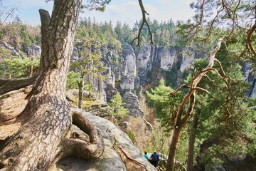 Sandstone rock formations in Prachovske skaly near Jicin - hikers and climbers paradise