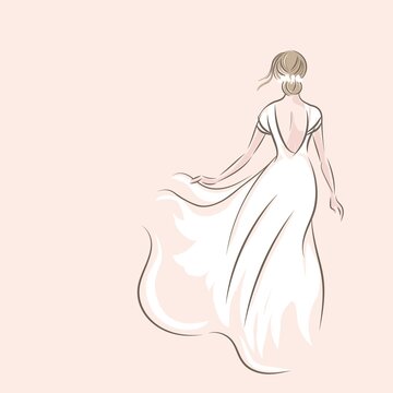 Sketch of bride in white dress on pink background