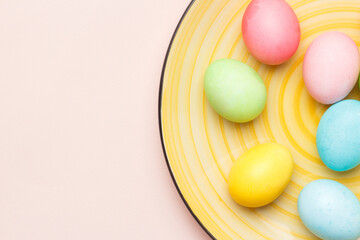 Happy Easter card with easter eggs in cream colors. Minimal easter concept with copy space for web banner.