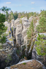 Sandstone rock formations in Prachovske skaly near Jicin - hikers and climbers paradise