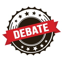 DEBATE text on red brown ribbon stamp.