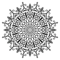 Circular pattern in form of mandala for Henna, Mehndi, tattoo, decoration. Beautiful relaxation black and white ornament. Coloring book page.	