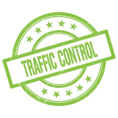 TRAFFIC CONTROL text written on green vintage stamp.