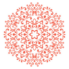 Damask graphic ornament. Floral design element. Pink and white vector pattern