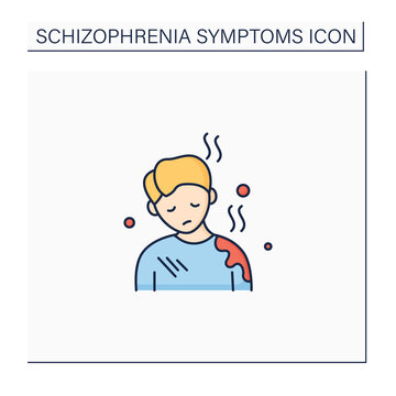 Poor Care Color Icon. Personal Hygiene Deterioration. General Apathy.Schizophrenia Symptoms Concept. Isolated Vector Illustration