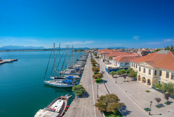 Aerial view over the seaside Preveza city port in Epirus, Greece