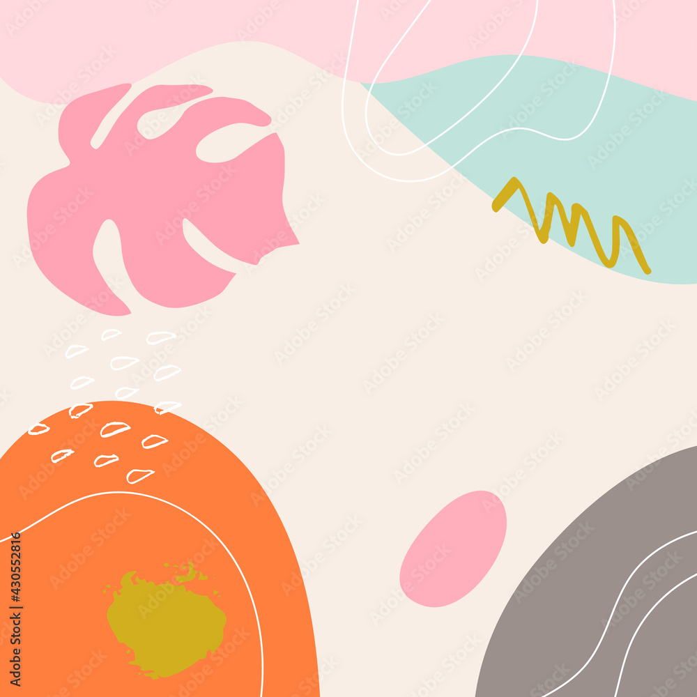 Poster vector tropical monstera palm leaf. modern abstract nature background with shapes, lines and texture