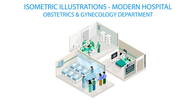 Gynecology department. The future of health care and medical hospital concept.  Robot technology and ai.