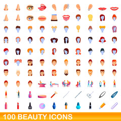 100 beauty icons set. Cartoon illustration of 100 beauty icons vector set isolated on white background