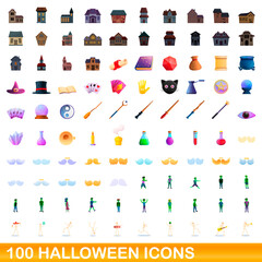Fototapeta na wymiar 100 halloween icons set. Cartoon illustration of 100 halloween icons vector set isolated on white background