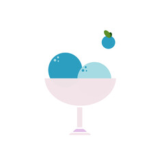 Blueberries and ice cream. Two scoops of blueberry flavored ice cream. Isolated. Vector illustration.