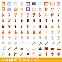 100 museum icons set. Cartoon illustration of 100 museum icons vector set isolated on white background