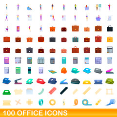 100 office icons set. Cartoon illustration of 100 office icons vector set isolated on white background