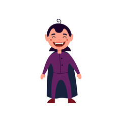 Illustration of a boy in a vampire costume, vector illustration isolated on white background