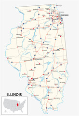 road map of the US American State of illinois - obrazy, fototapety, plakaty